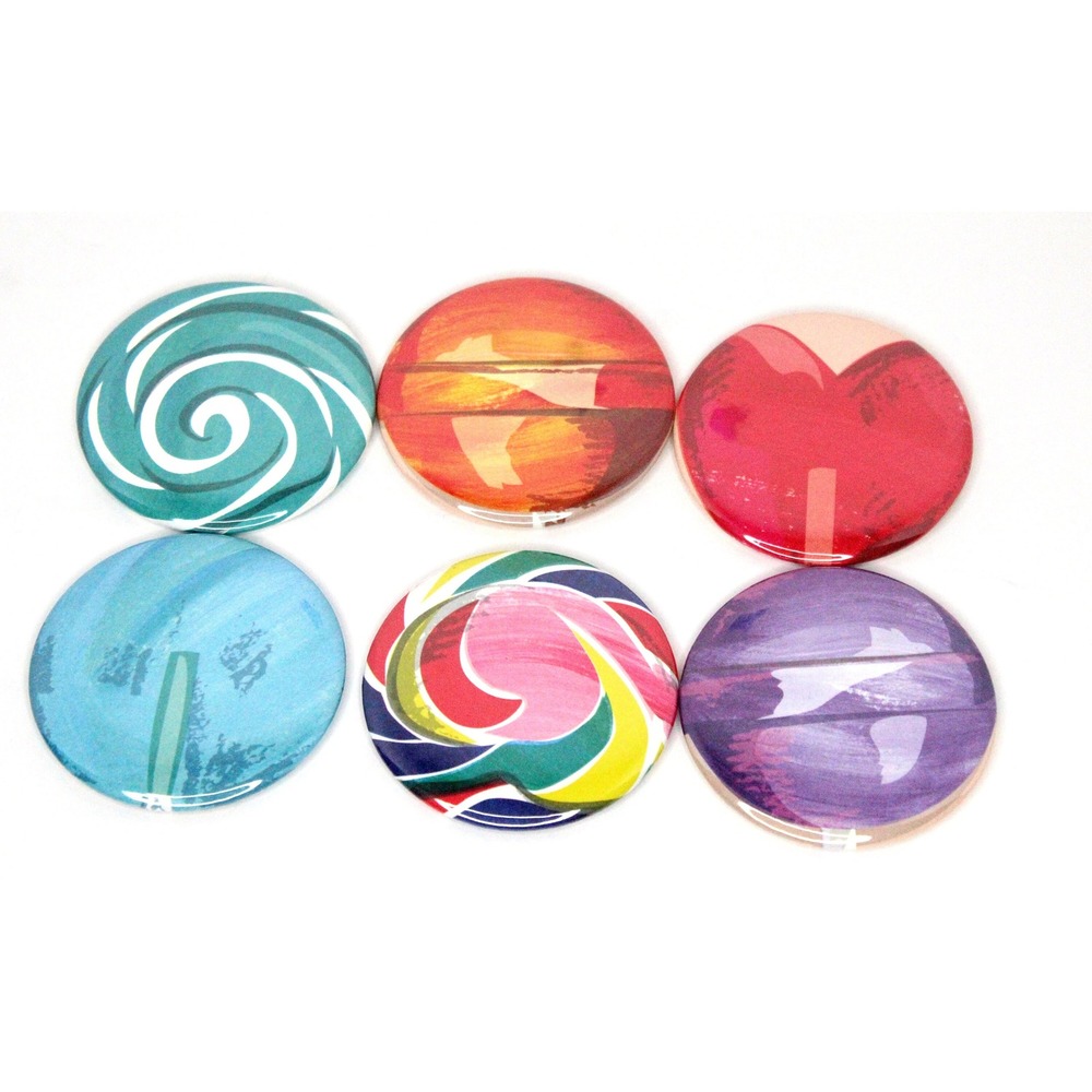 Set of 6 Refrigerator Locker Magnets 2.25" Handmade Bohemian -Colorful Lollipops
